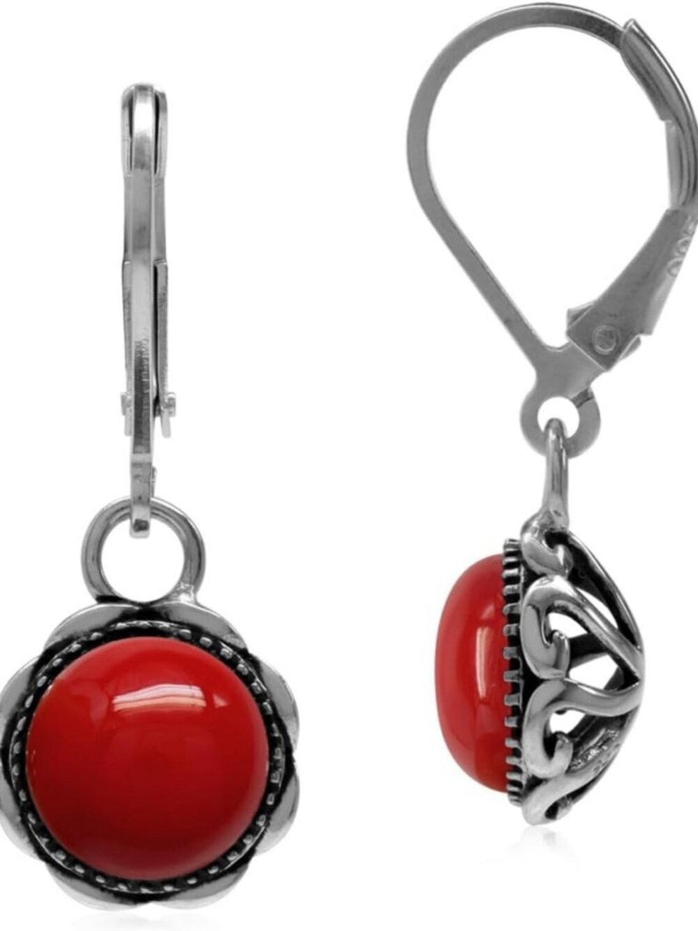 Elegant 925 Sterling Silver Filigree Drop Dangle Earrings with Genuine Stones